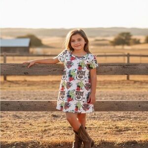 Girls Rodeo T-Shirt Dress – Western Cowgirl Outfit, Cactus Cheetah Print